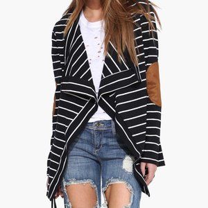 Suede Elbow Patch Striped Cardigan